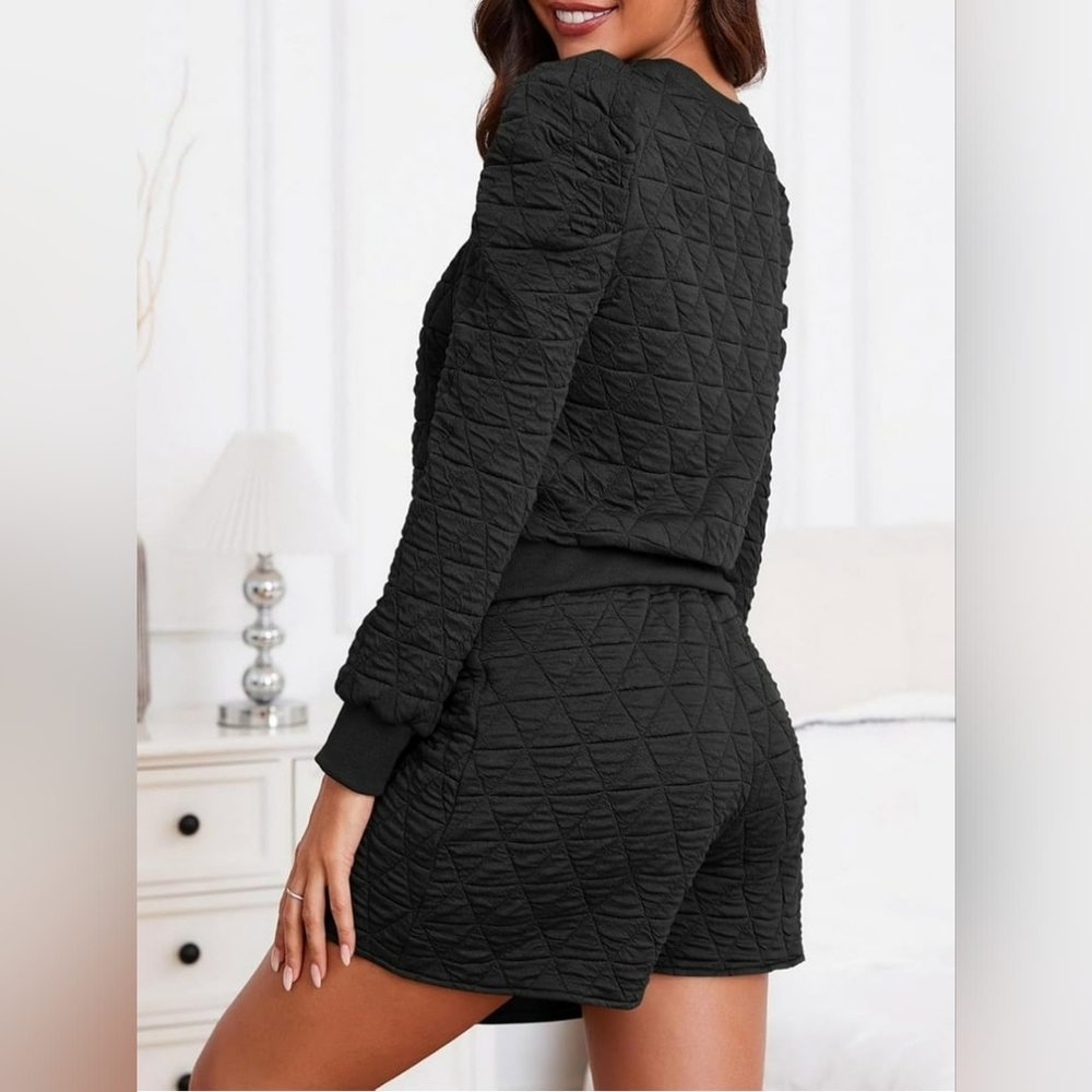 Black Quilted Sweatshirt and Skort Set - Picture 2 of 5